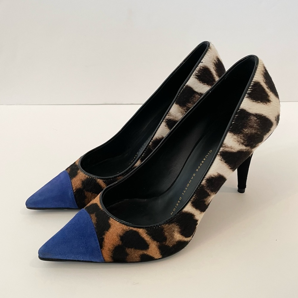 Giuseppe Zanotti Calf Hair Lepoard Heels with Suede Tip
